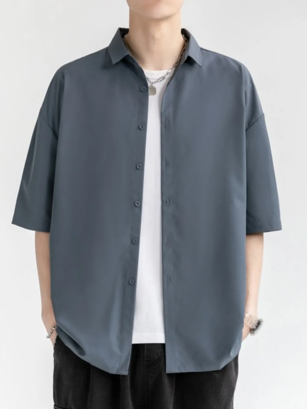 Men's Plus Size Solid Color Casual Short Sleeve Shirt, image 3