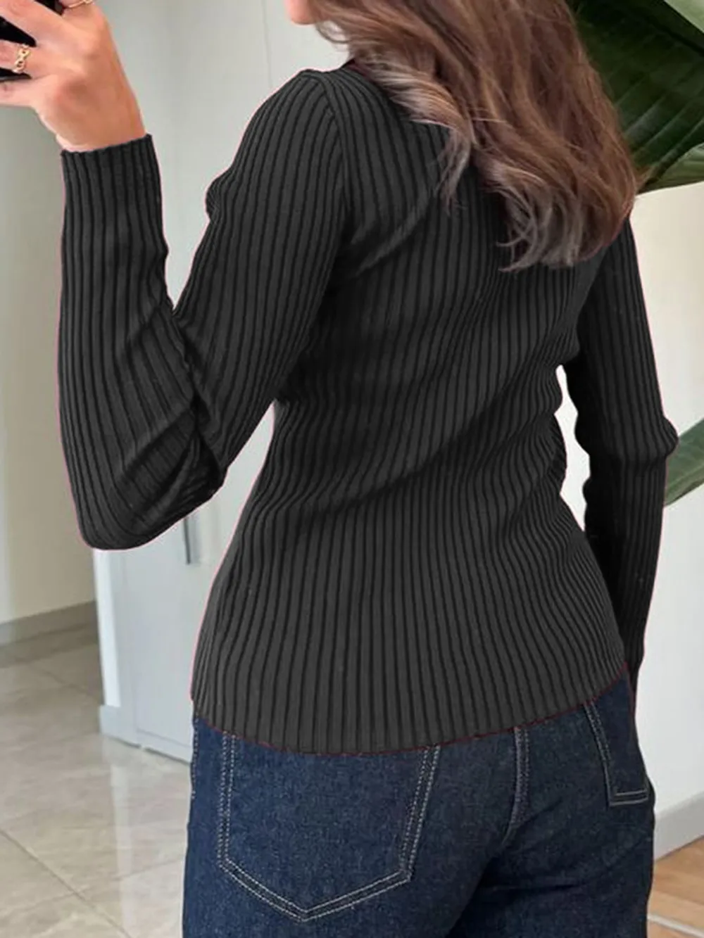 Ribbed Button-Front Long Sleeve Cardigan, image 9
