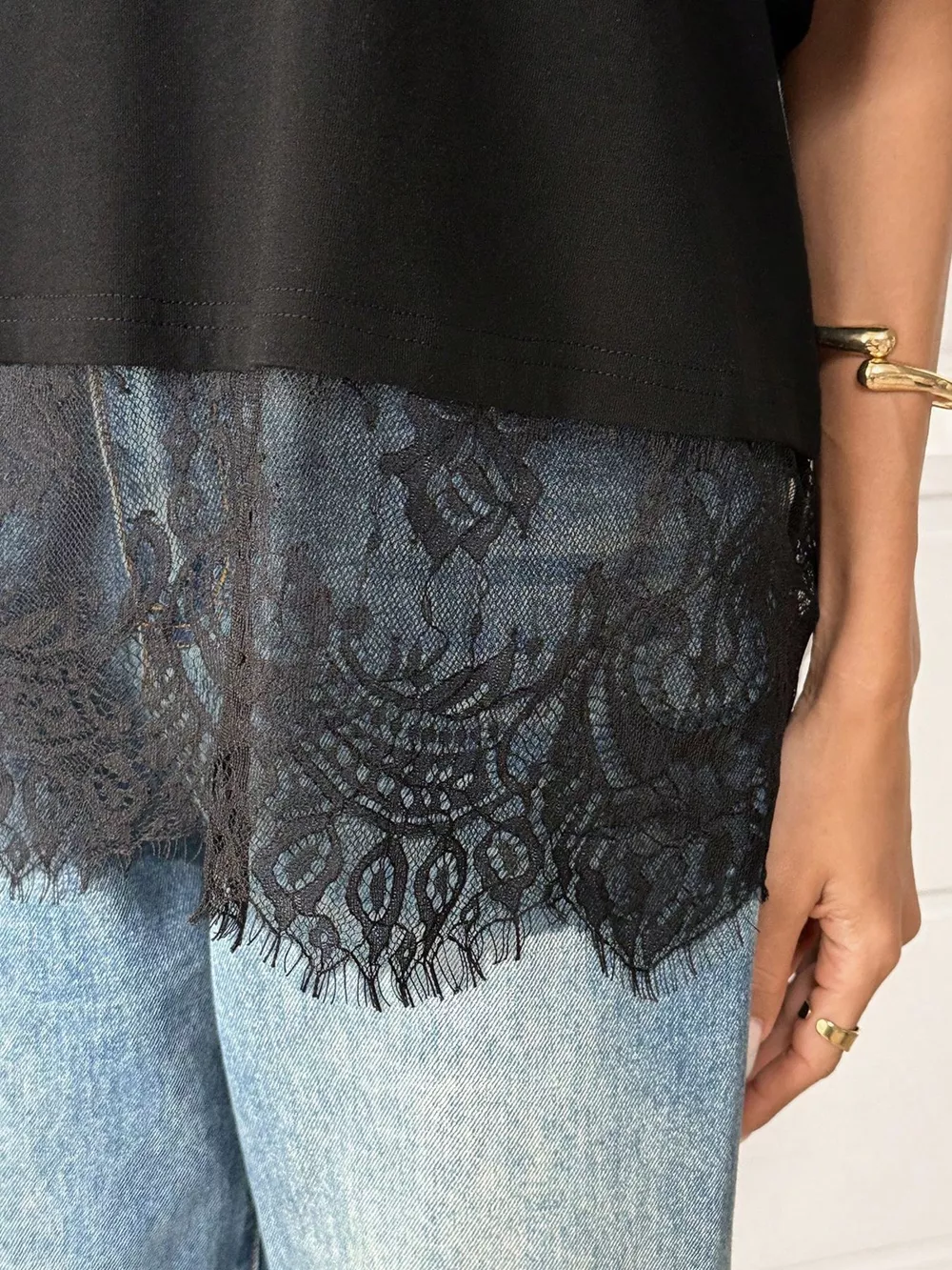Lace Hem Round Neck T-Shirt, image 6