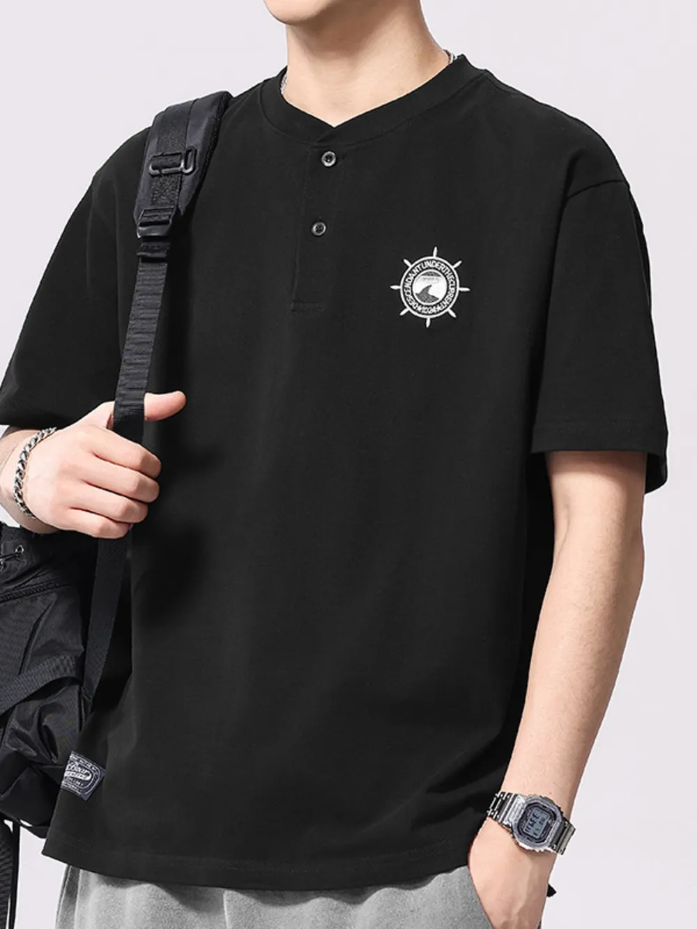Men's Plus Size Button Detail Short Sleeve T-Shirt, image 2