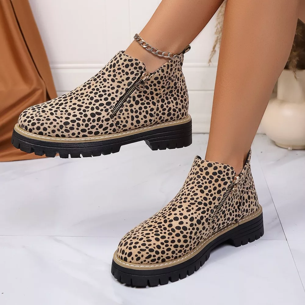 Leopard Print Ankle Boots with Zipper, image 3