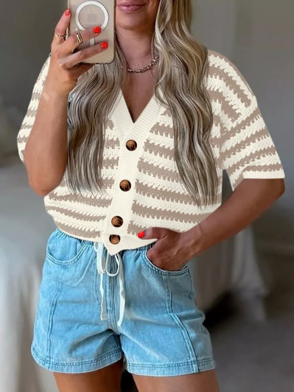 Striped Button Up Cardigan, image 8