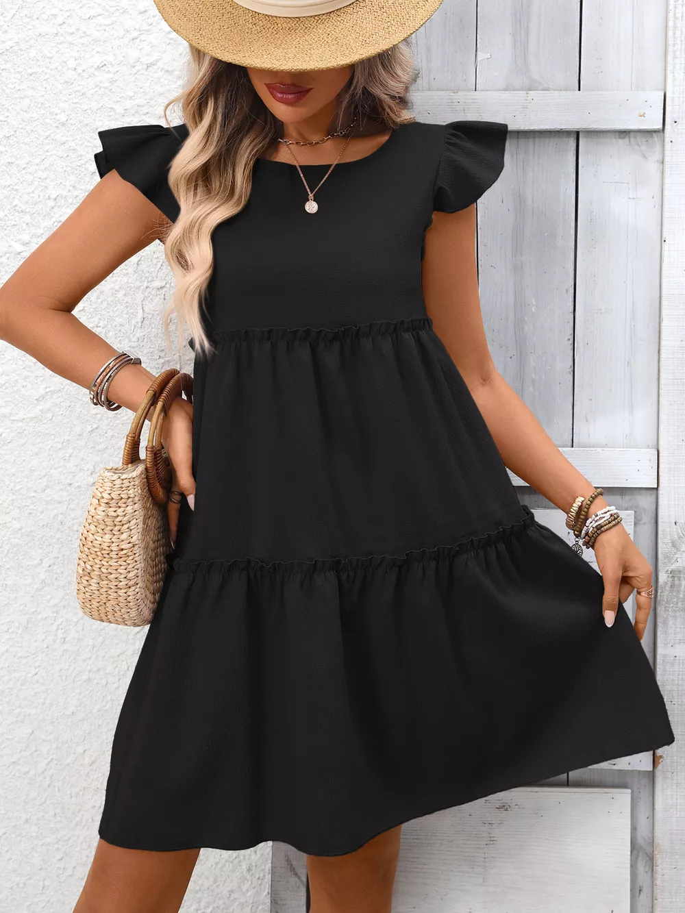 Ruffle Sleeve Tiered Mini Dress, image 5