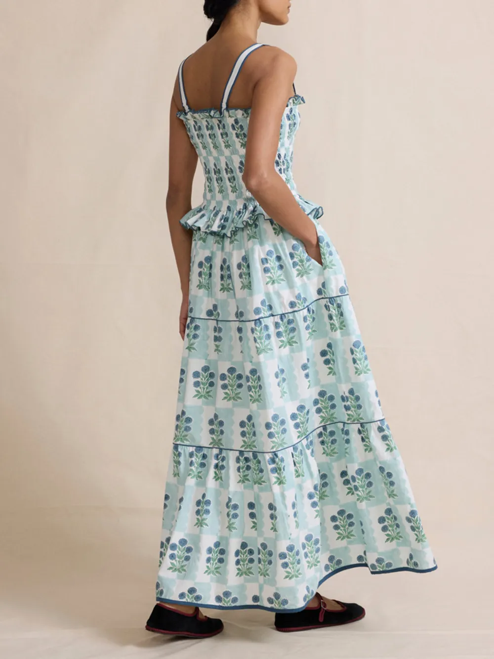 Smocked Ruffled Square Neck Maxi Dress, image 7