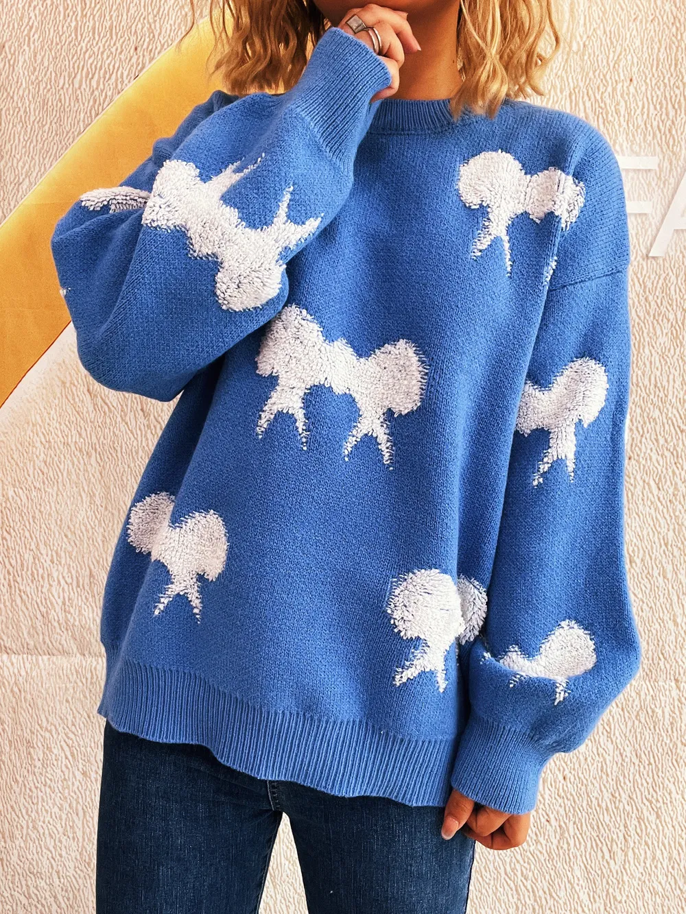 Bow Pattern Round Neck Sweater, image 9
