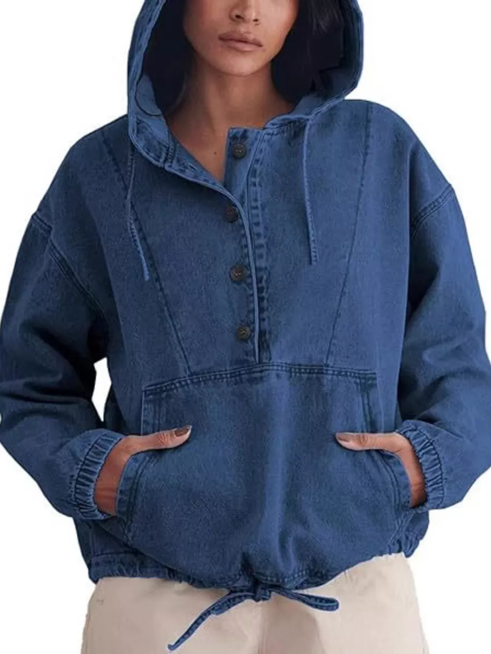 Casual Hooded Kangaroo Pocket Denim Jacket, image 5