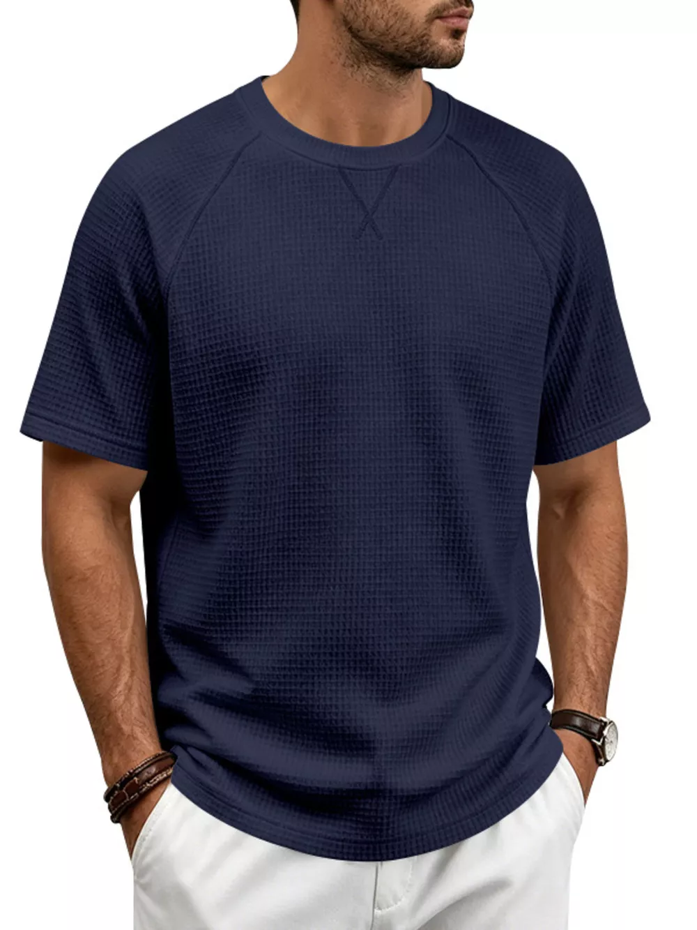 Men's Full Size Waffle Knit Raglan Short Sleeve T-Shirt Plus Size, image 5