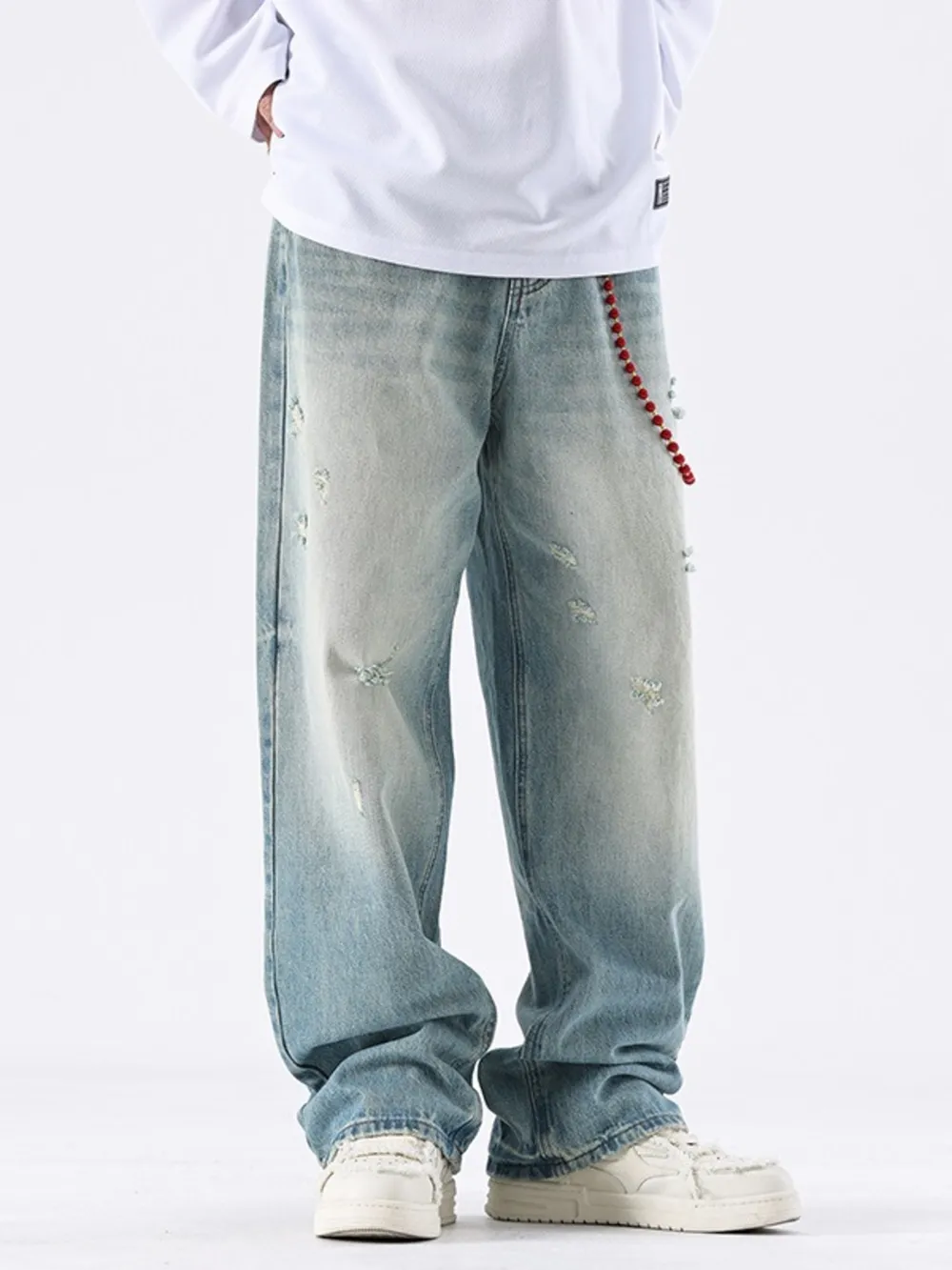 Men's Distressed Wide Leg Jeans