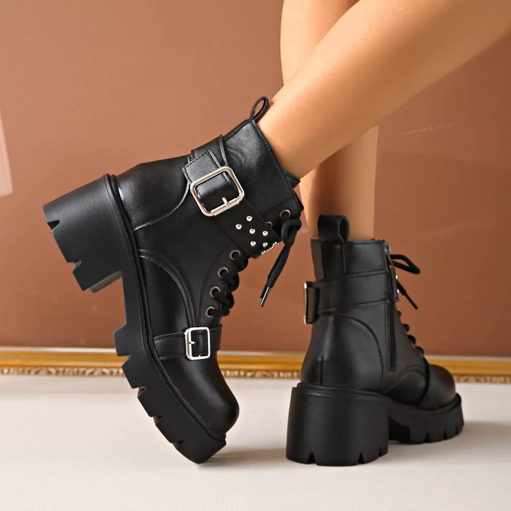 Round Toe Block Heels Boots, image 5