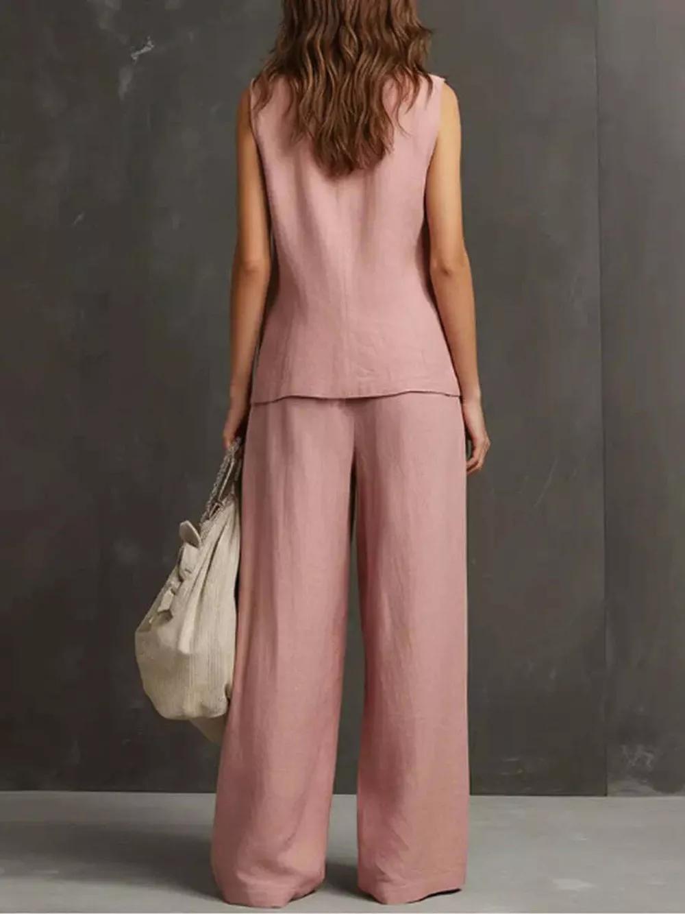 Full Size Sleeveless Vest and Wide-Leg Pants Set Plus SIze, image 3