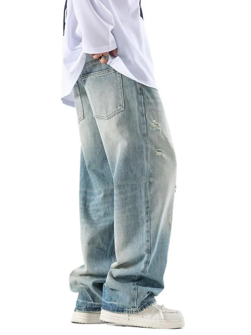 Men's Distressed Wide Leg Jeans, image 2