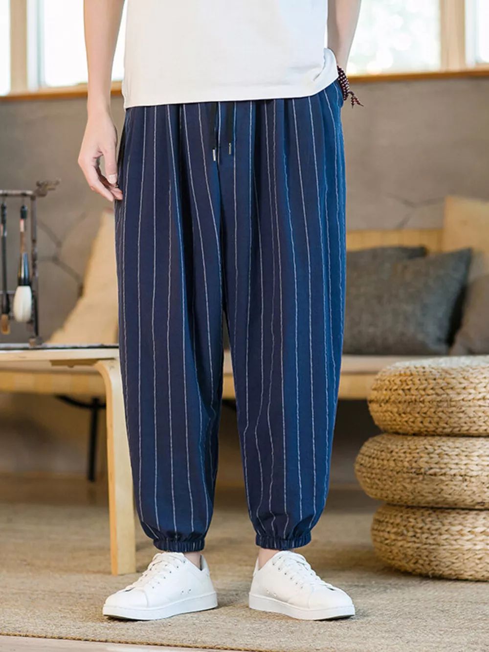 Men's Plus Size Striped Harem Pants, image 2