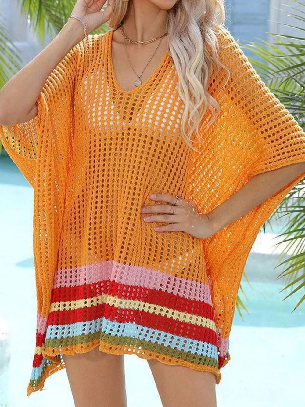Crochet Rainbow Trim Cover-Up Dress, image 4