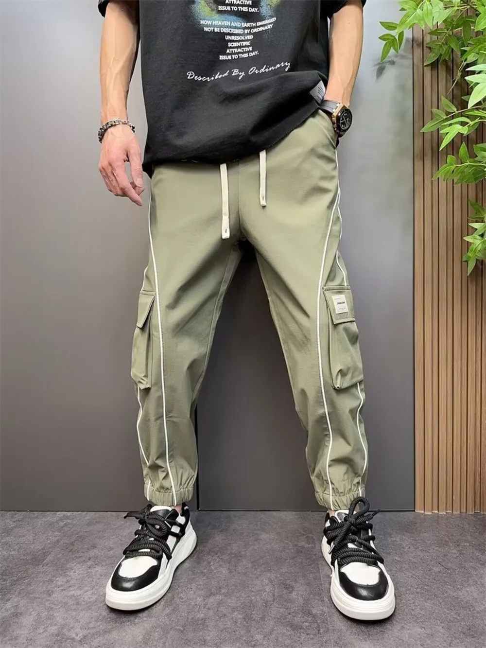 Men's Plus Size Stripe Cargo Joggers, image 5