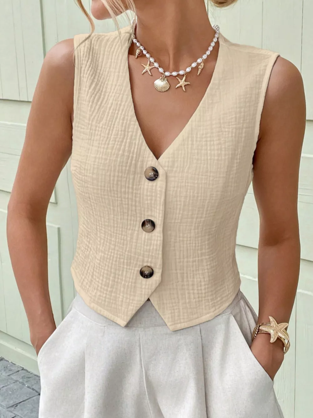 Textured Button-Front Vest, image 3