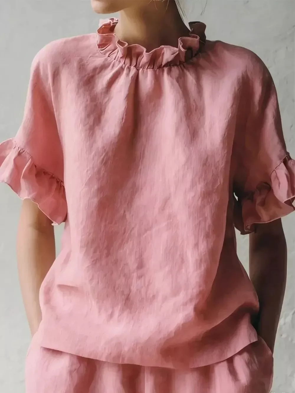 Full Size Ruffled Neck Half Sleeve Blouse Plus Size, image 9