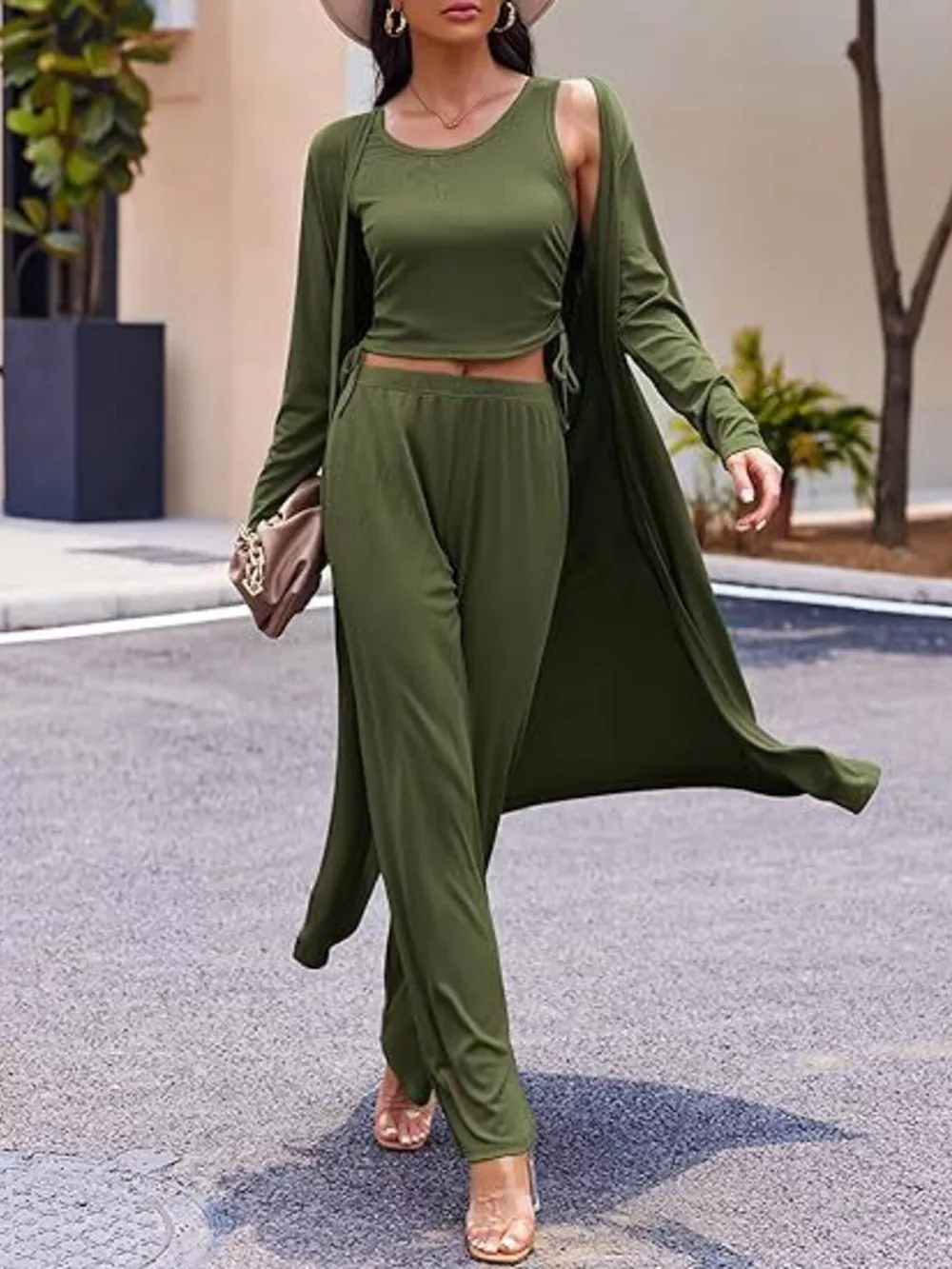Round Neck Tank & Cardigan & Pants Set, image 8