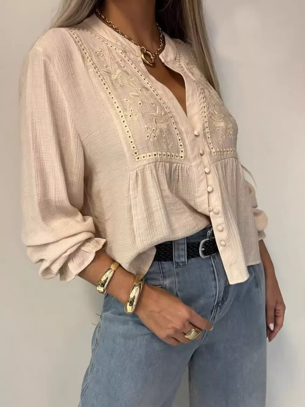 Embroidered Detail Button-Down Shirt