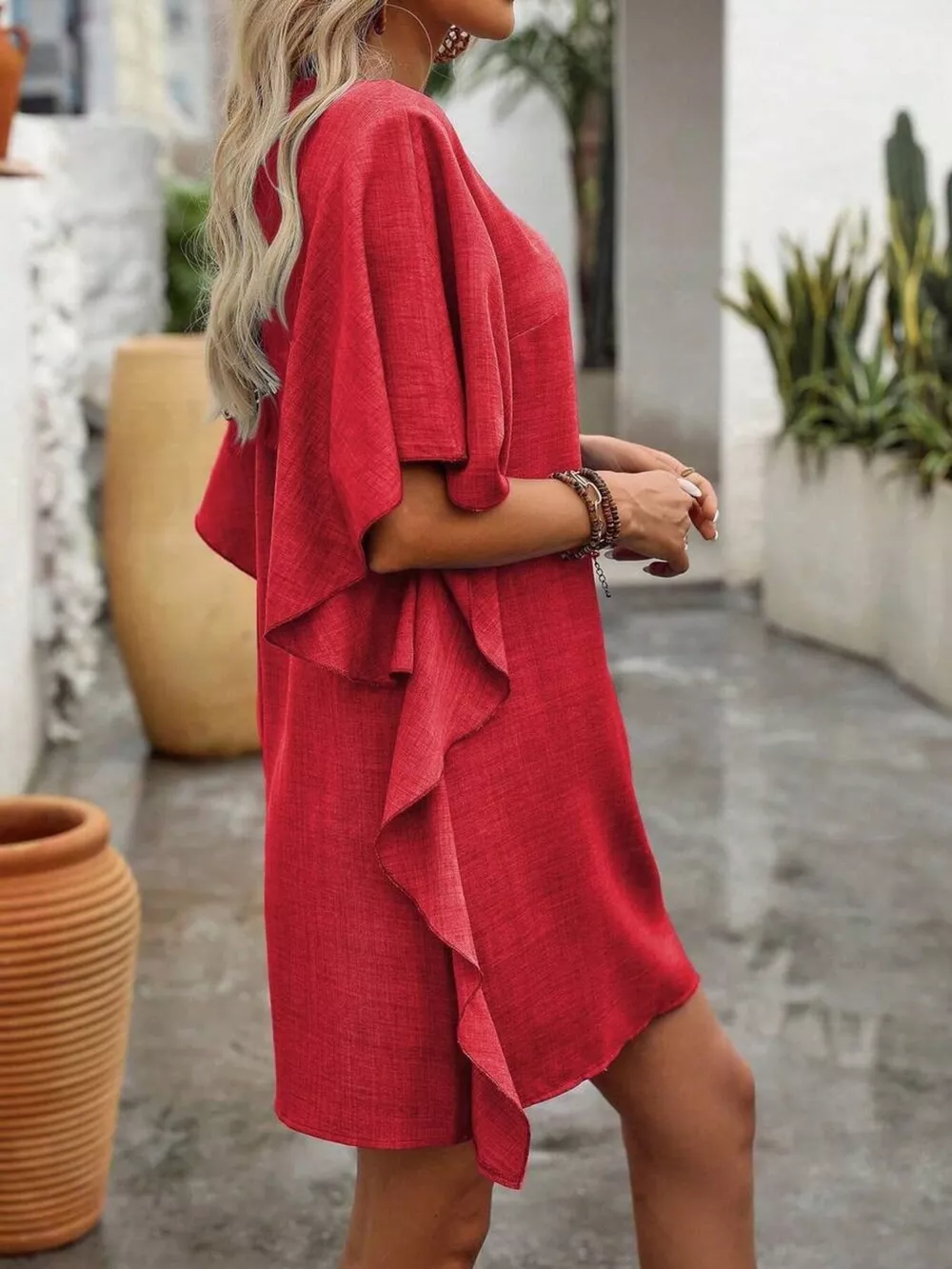 Ruffled Flutter Sleeve V-Neck Mini Dress, image 11