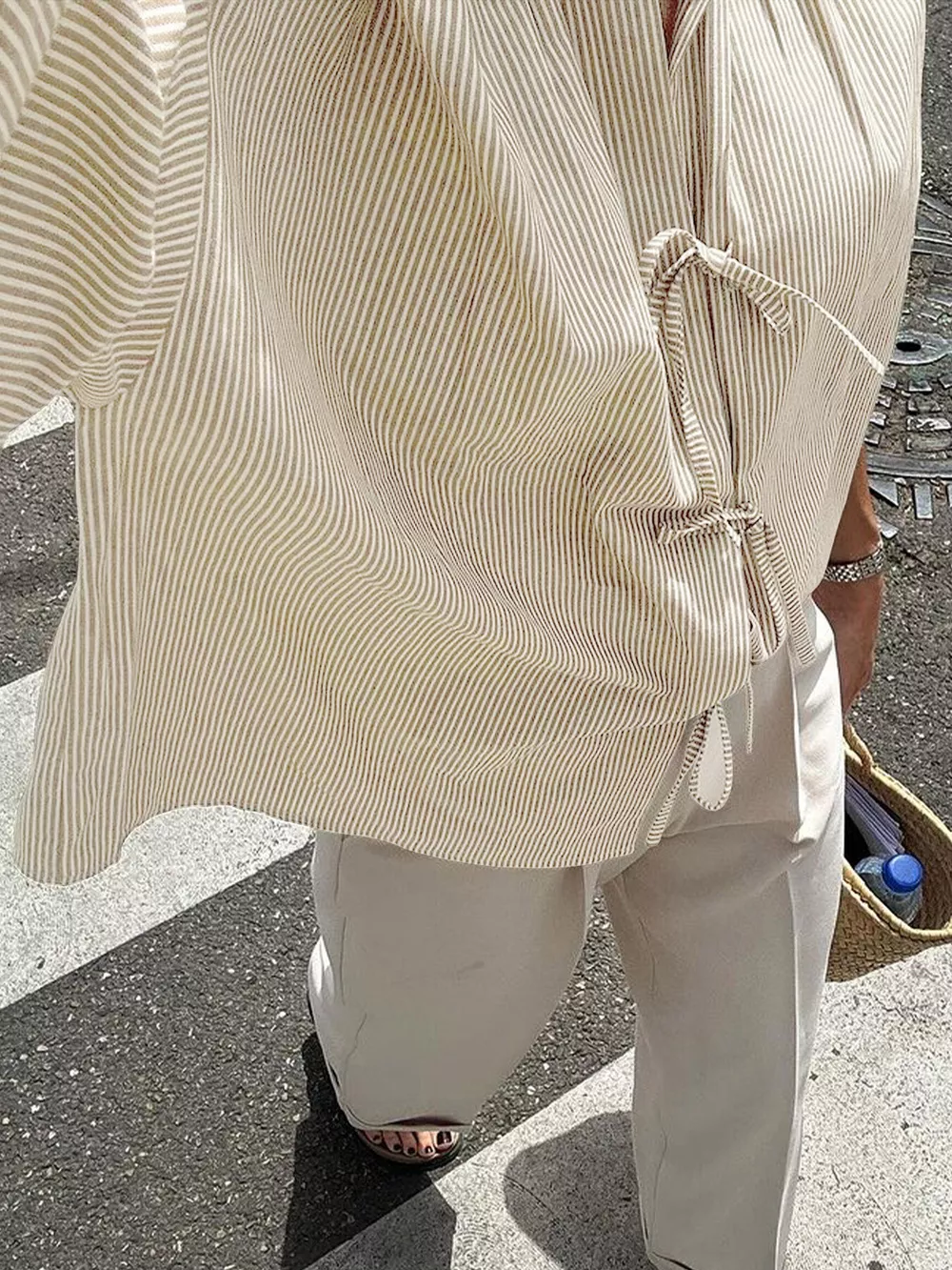 Striped Tie-Front Long Sleeve Shirt, image 3