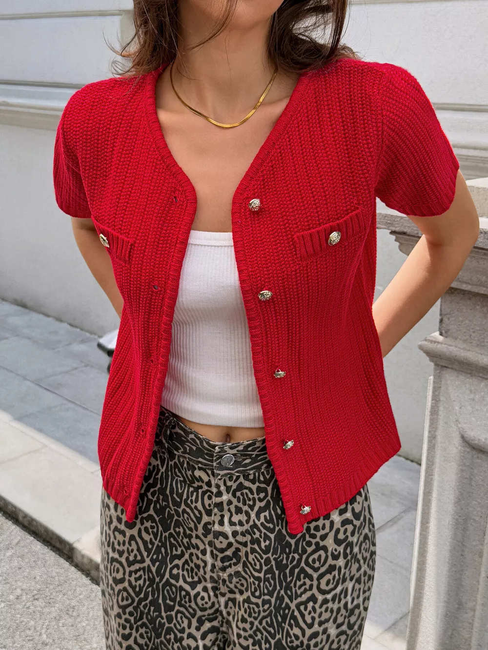 Button Down Short Sleeve Cardigan, image 3