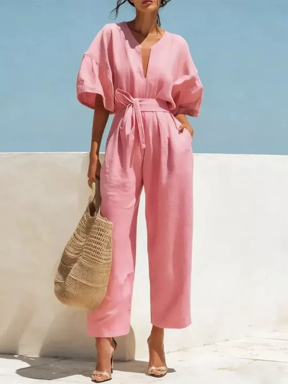 Tie Waist Wide Leg Jumpsuit, image 4