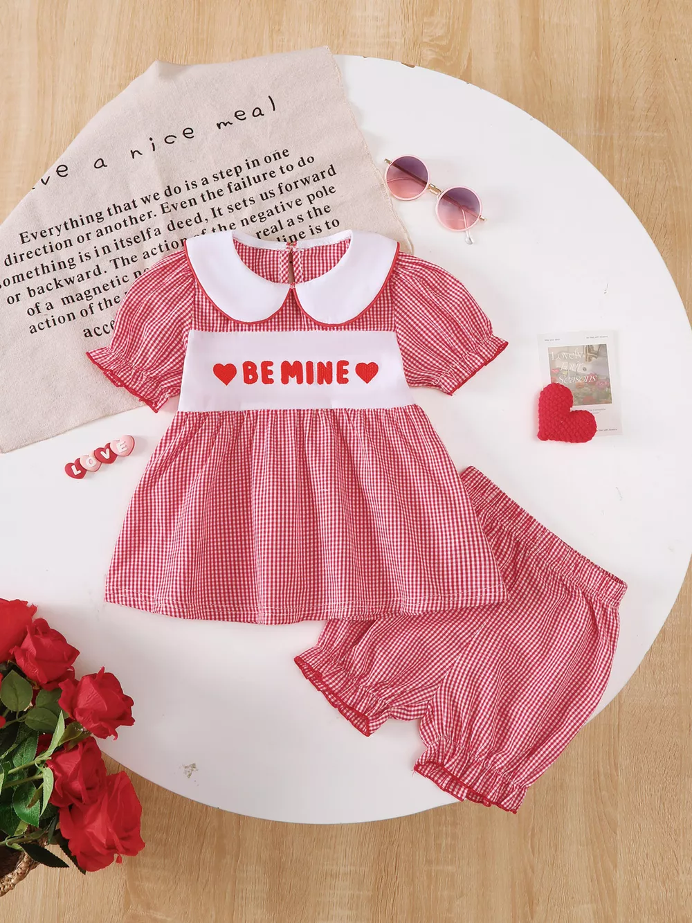 Children's Gingham 'LOVE' Top and Shorts Set, image 7