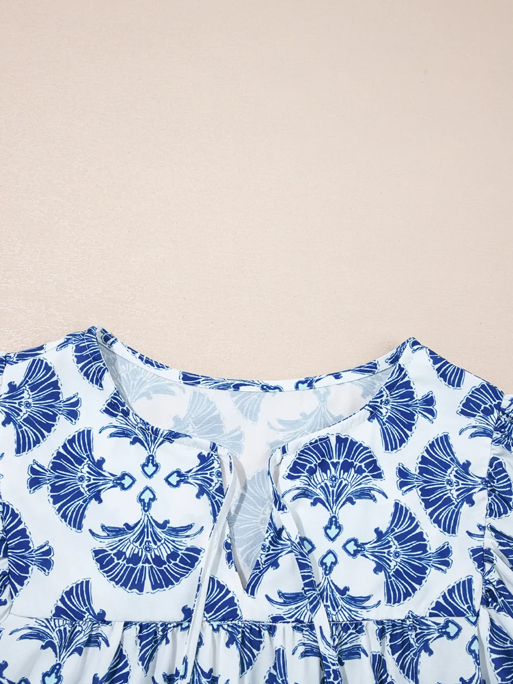 Printed Tassel Tie Neck Blouse, image 3
