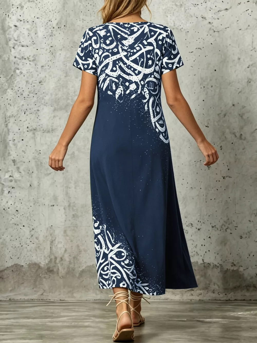 Printed Short Sleeve Midi Dress, image 3