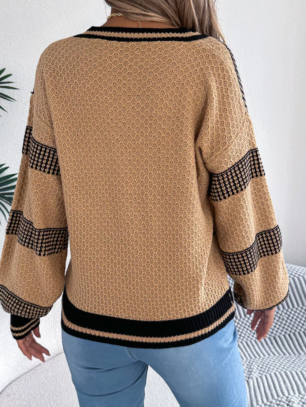 Contrast Striped V-Neck Sweater, image 8