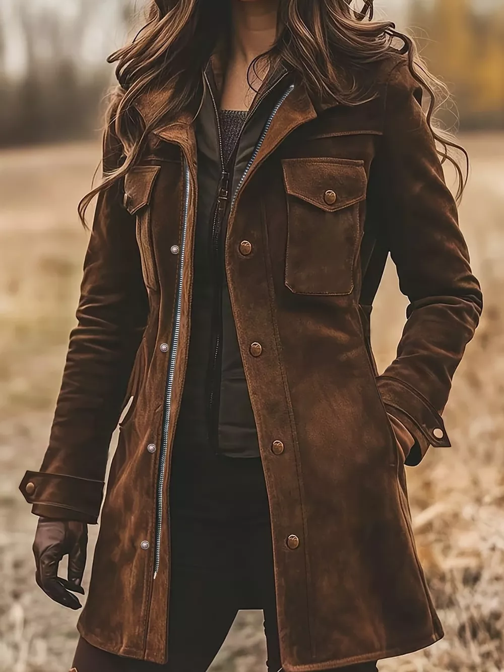 Full Size Pockets Front Long Sleeve Jacket Plus Size, image 3
