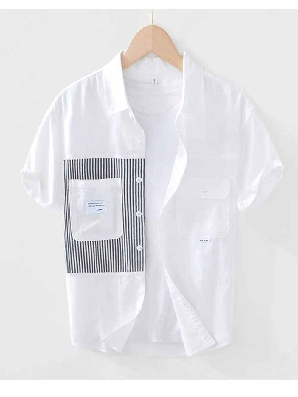 Men's Striped Button Front Short Sleeve Shirt, image 3
