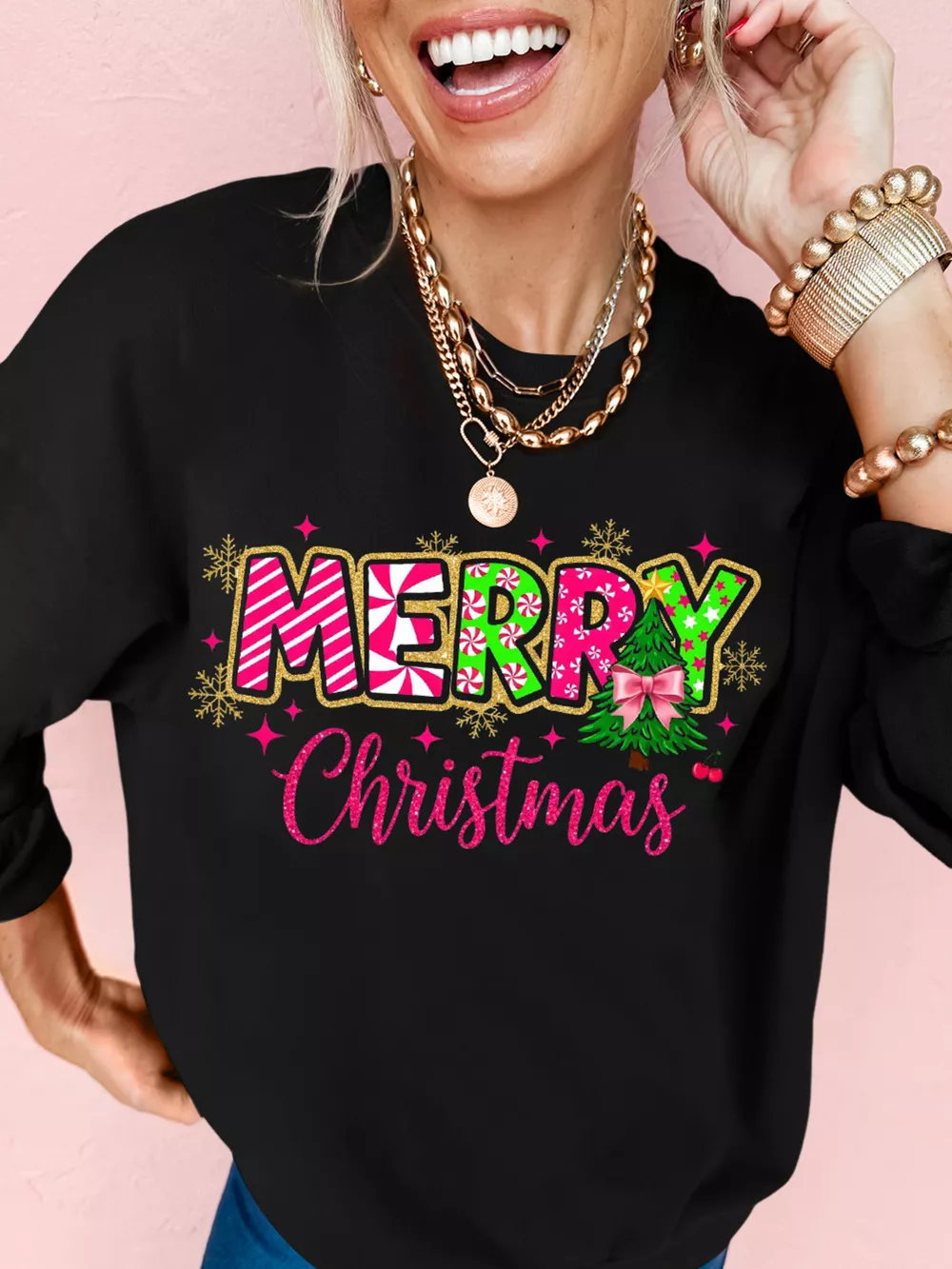 MERRY Christmas Letter Graphic Drop Shoulder Sweatshirt, image 3