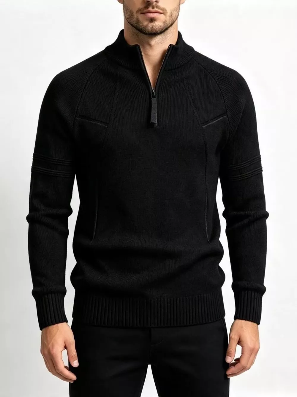 Men's Plus Size Quarter-Zip Ribbed Knit Sweater, image 12