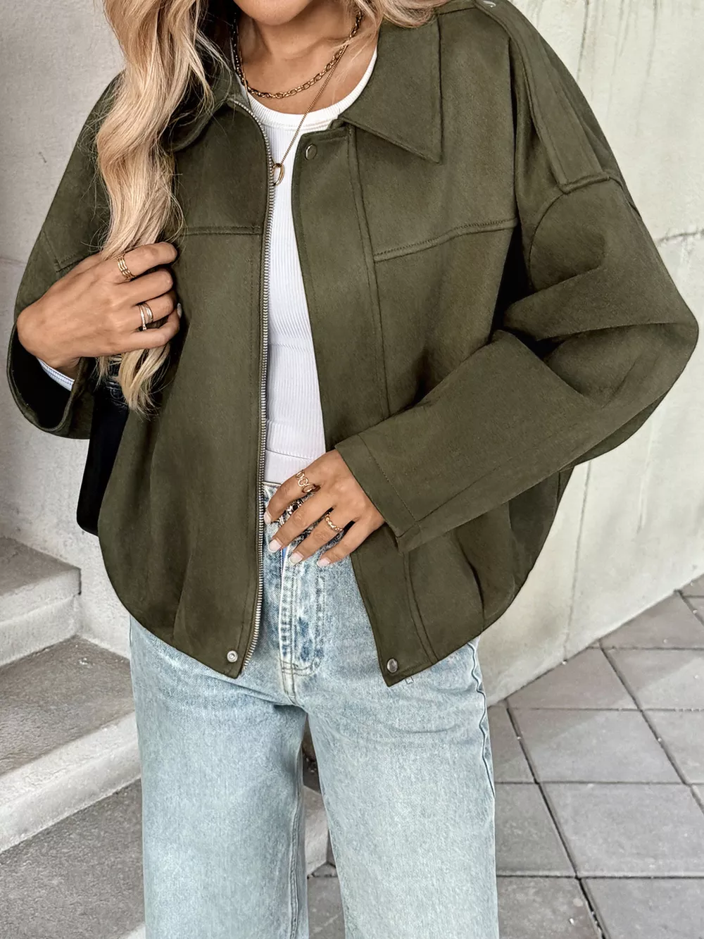 Zip Up Drop Shoulder Jacket, image 4