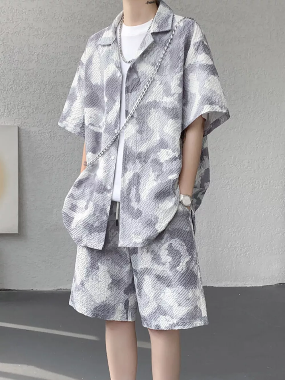 Men's Plus Size Casual Camouflage Print Shirt & Shorts Set, image 4