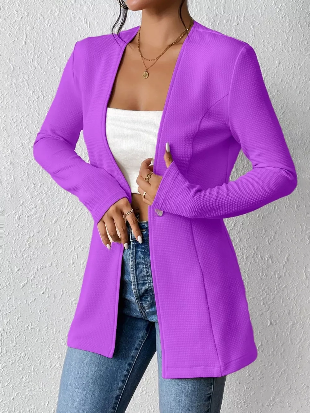 Single-Button Long Sleeve Blazer, image 33