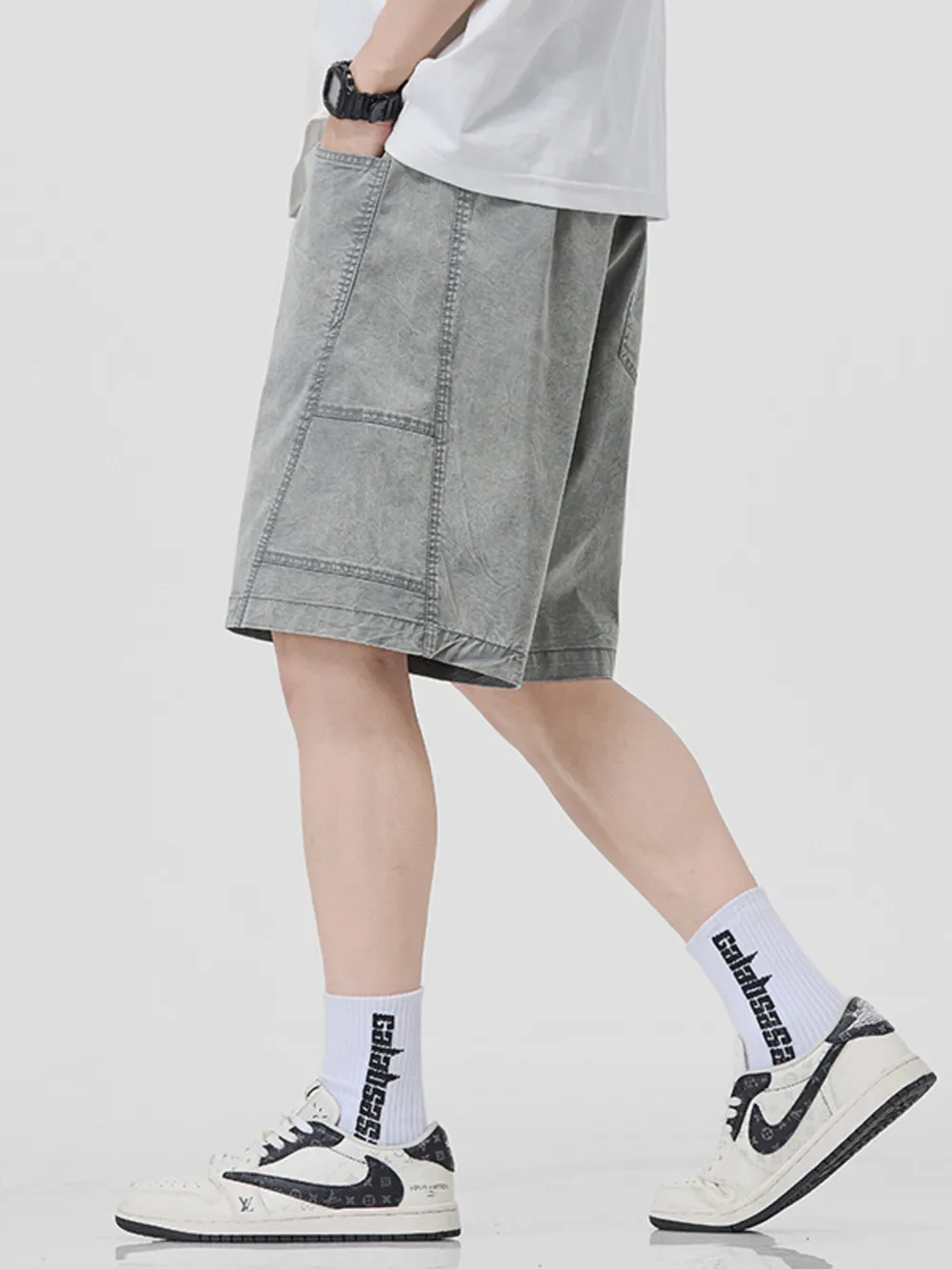 Men's Plus Size Drawstring Washed Denim Shorts, image 4