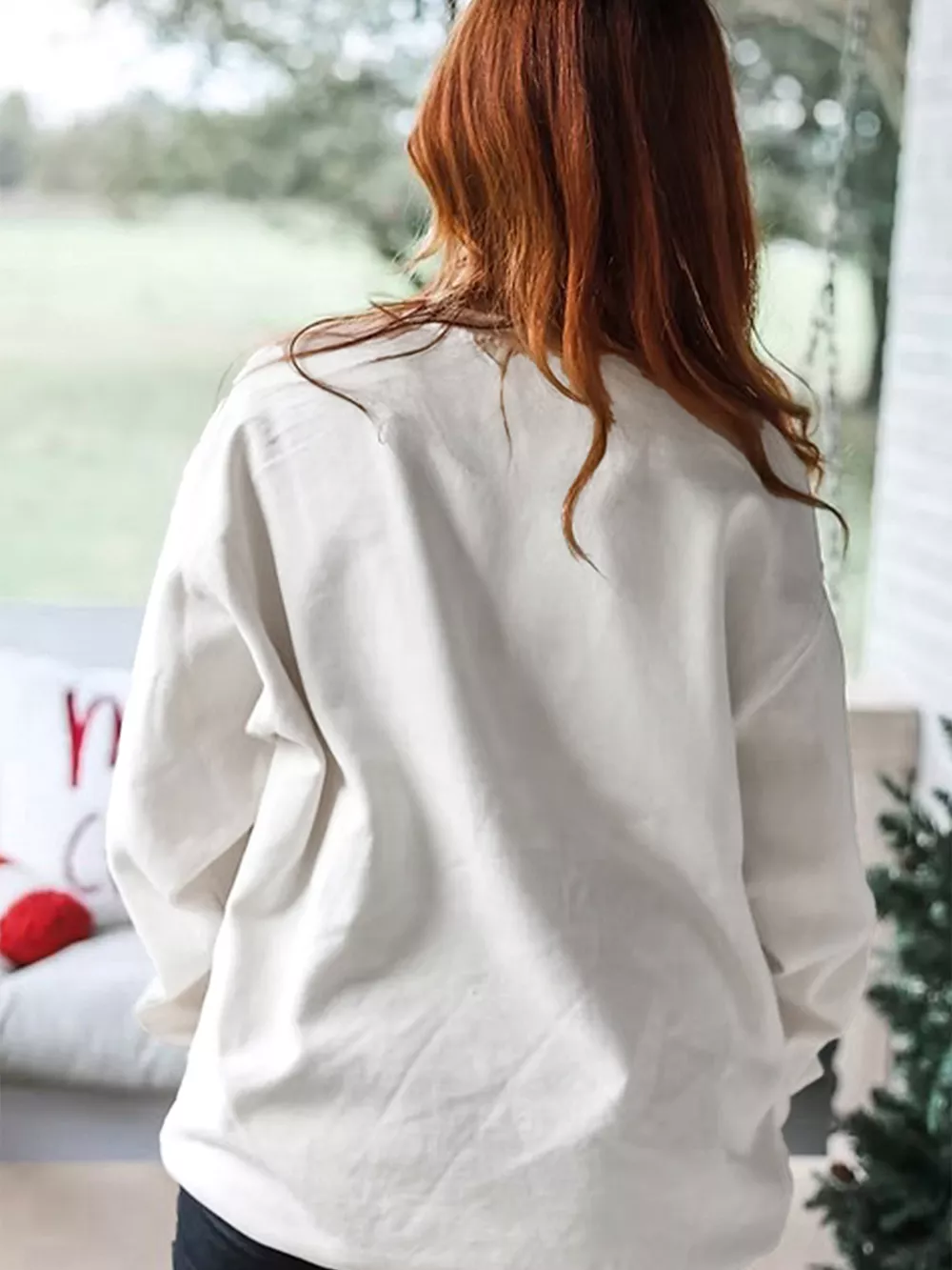 Pearl Plaid Christmas Tree Patched Drop Shoulder Sweatshirt, image 8