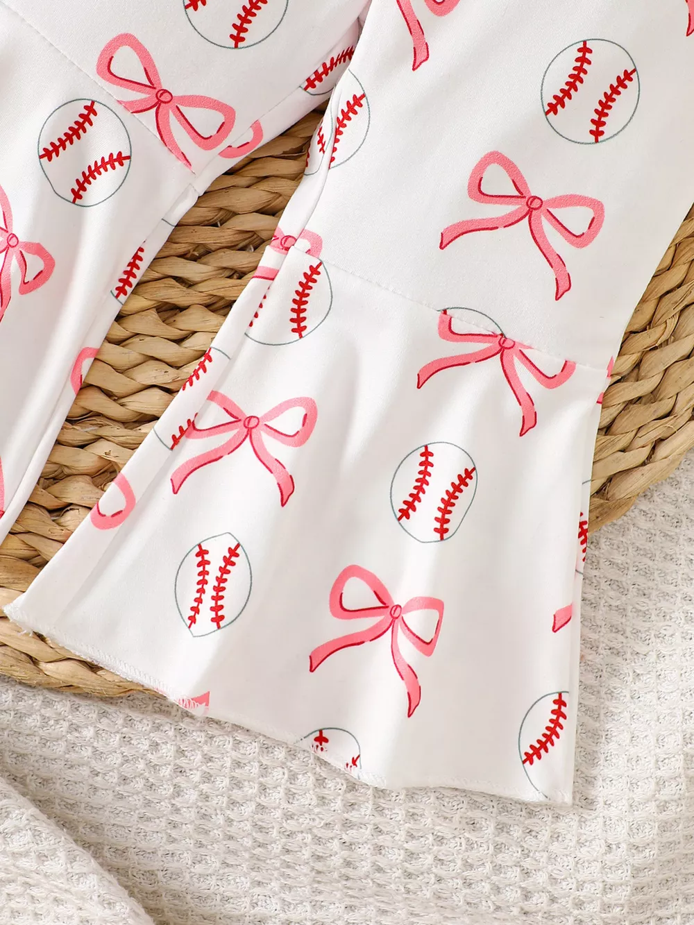Children's Baseball Short Sleeve Bodysuit and Bow Pants Set with Headband, image 5
