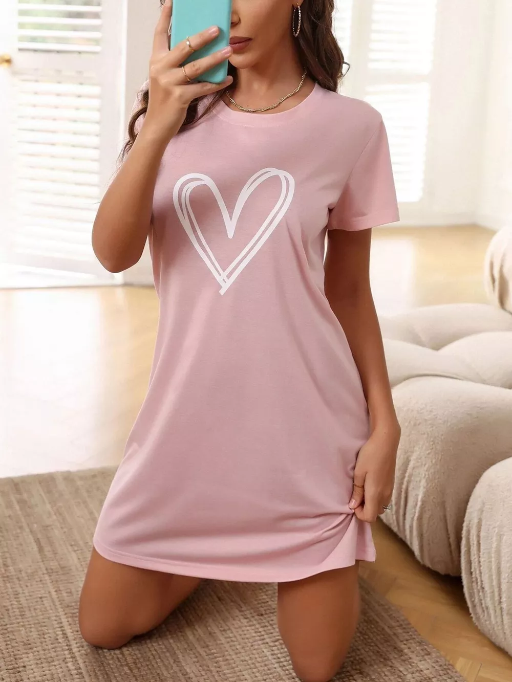 Heart Short Sleeve Lounge Dress, image 2
