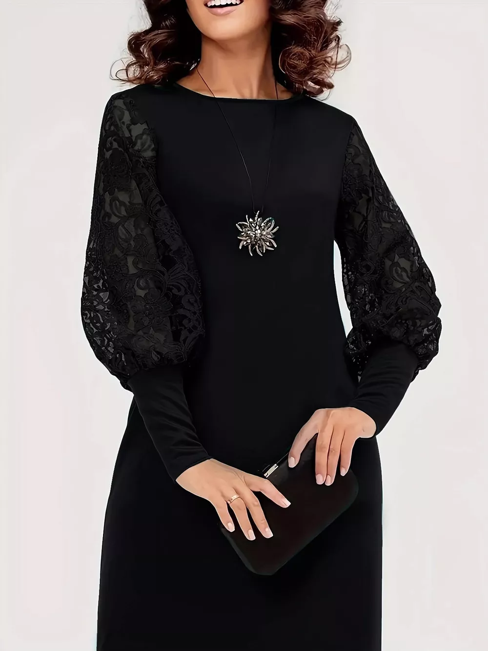 Lace Lantern Sleeve Dress, image 3