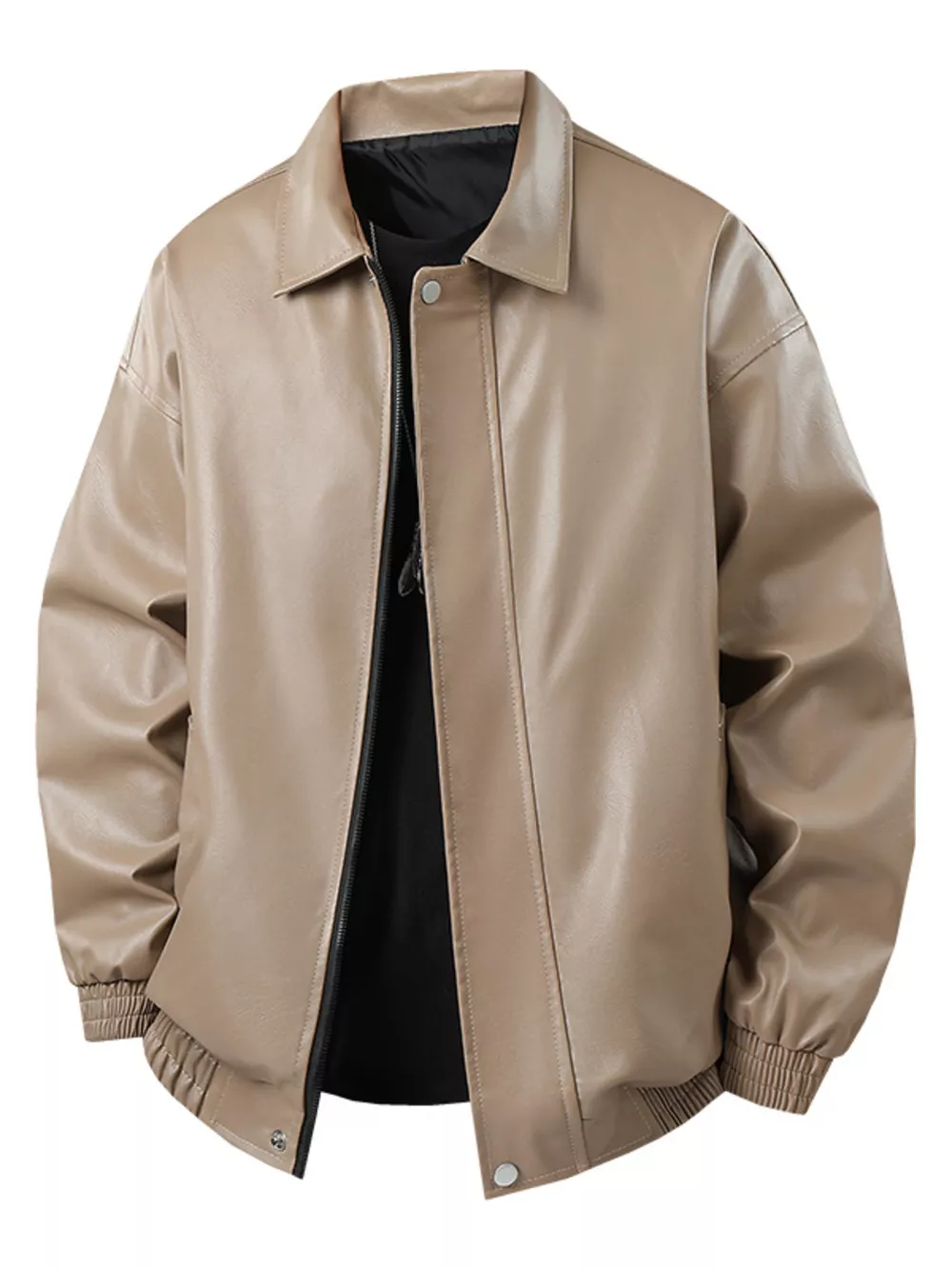 Men's Plus Size Zip Up Leather Jacket, image 4
