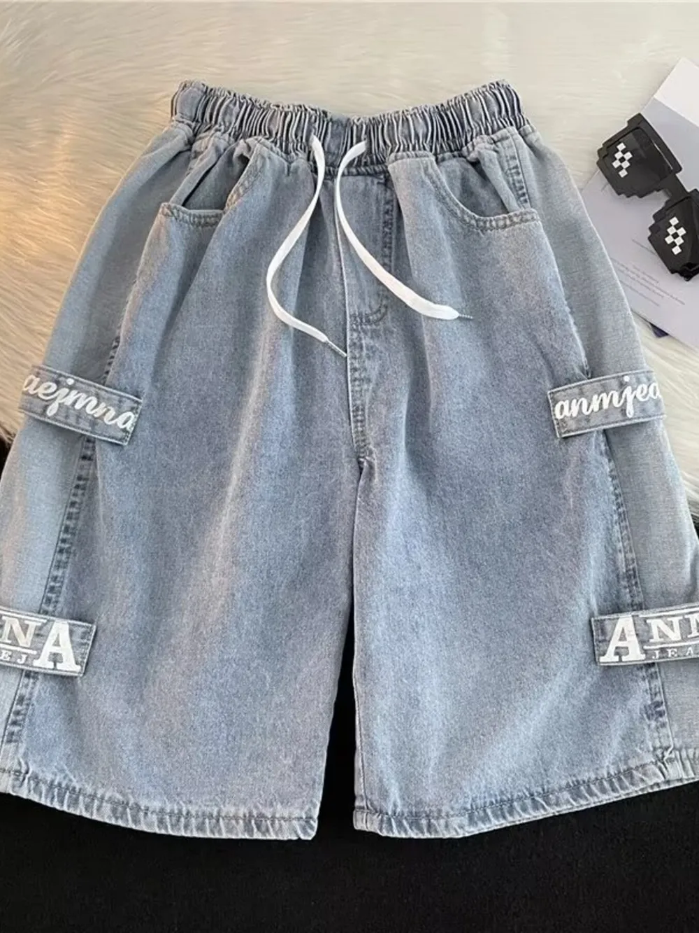 Men's Full Size Drawstring Loose Fit Denim Shorts Plus Size, image 2