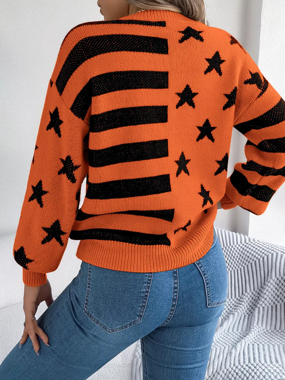 Stars and Stripes Pattern Casual Round Neck Sweater, image 11