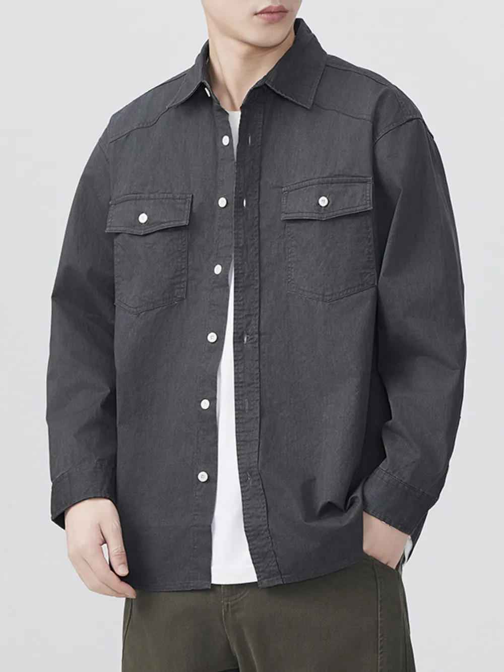 Men's Plus Size Button Up Long Sleeve Shirt