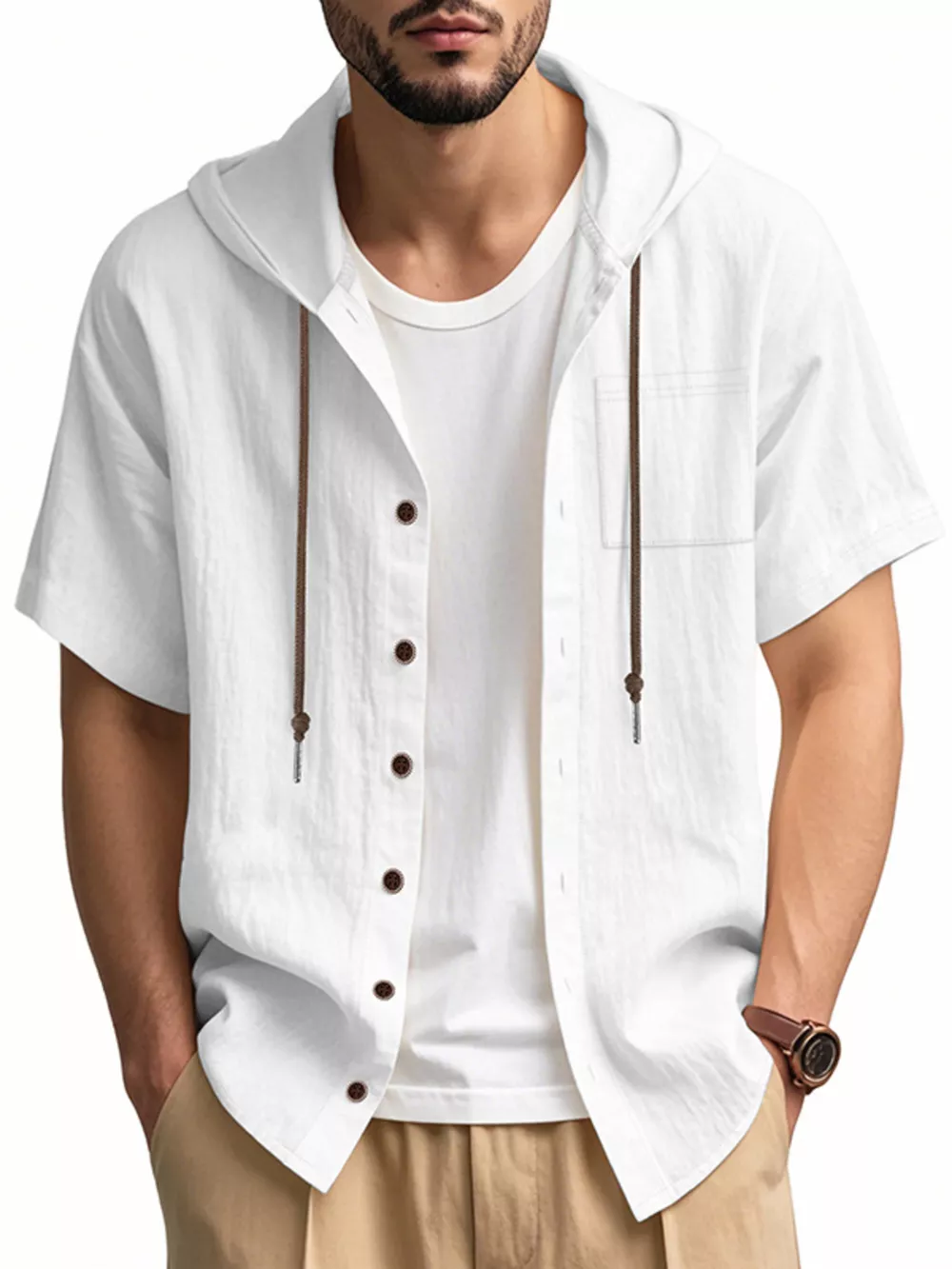 Men's Full Size Casual Hooded Short-Sleeve Shirt Plus Size, image 16