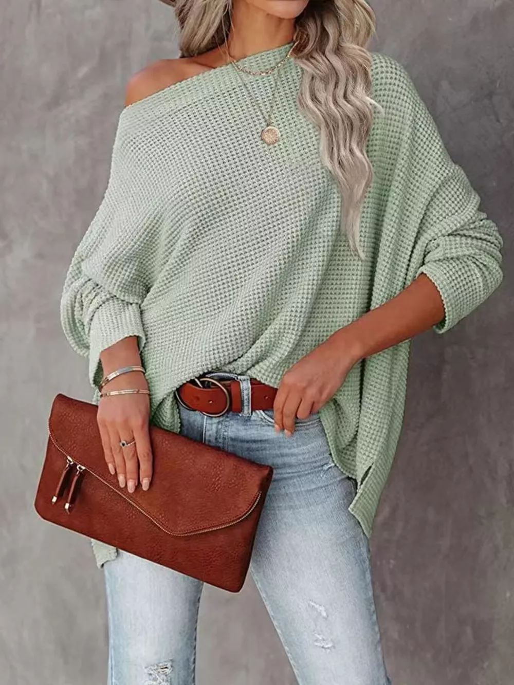 Waffle Knit Boat Neck T-Shirt, image 16