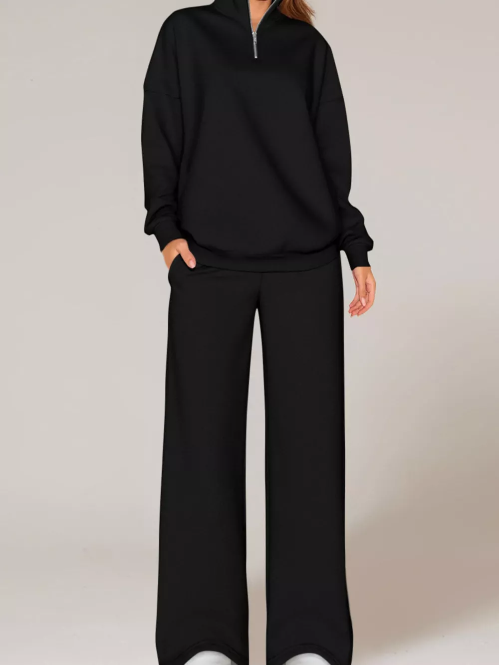 Half-Zip Sweatshirt and Wide-Leg Sweatpants Set, image 9