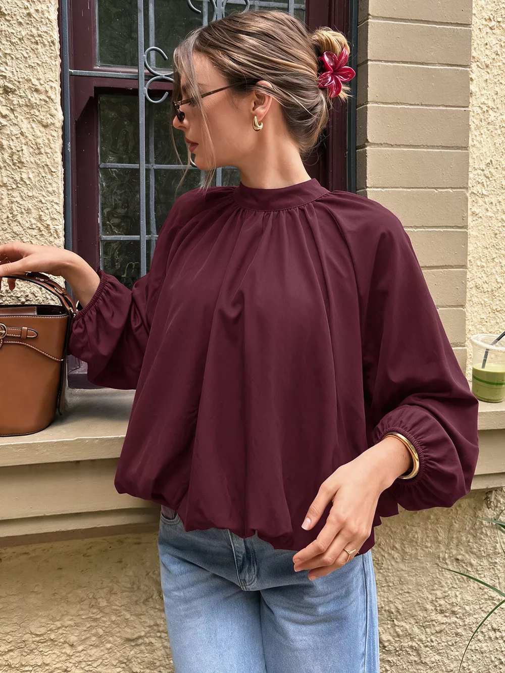 Tie Back Balloon Sleeve Blouse, image 2